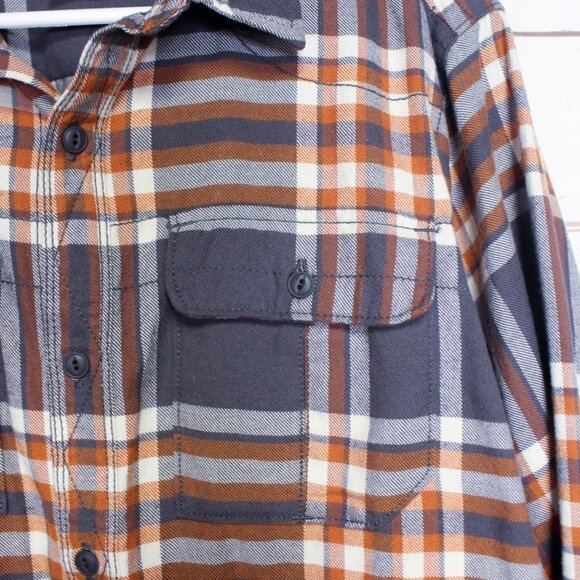 The North Face Grey Orange Flannel Plaid Button Down Shirt Men's Large - Picture 5 of 9